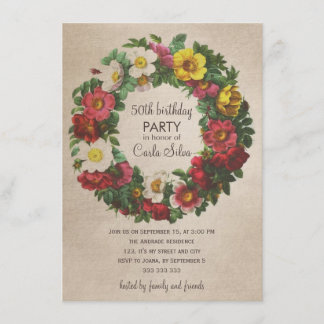 50. Geburtstagspartei Frauen Vintager Blumenreath Einladung