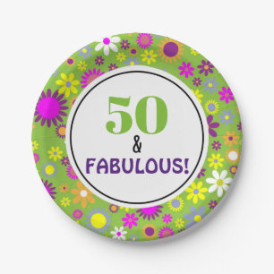 50. Geburtstagspartei Grüne Lila Blume Pappteller
