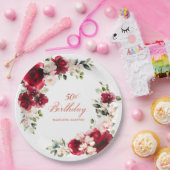 50. Geburtstagspartei rosa Blumenpapier Pappteller (Party)