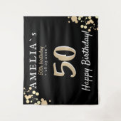 50. Geburtstagspartei Schwarzer goldener Hintergru Wandteppich (Vorderseite)