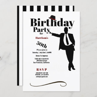 50. Geburtstagspartei Silhouette Mann Hat Einladung