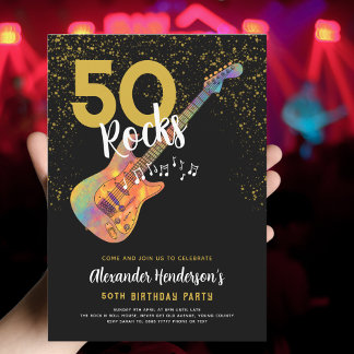 50. Geburtstagsparty 50 Rocks Gold Glitzer Einladung