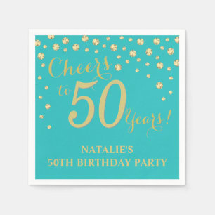 50. Geburtstagsparty Aquamarin und Gold Diamond Na Serviette