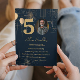 50. Geburtstagsparty Ballons und Feuerwerk Einladung