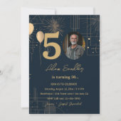 50. Geburtstagsparty Ballons und Feuerwerk Einladung (Vorderseite)