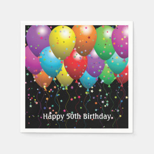 50. Geburtstagsparty Balloons auf schwarz Serviette