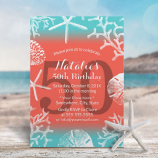 50. Geburtstagsparty Beach Coral Reef Starfish Einladung