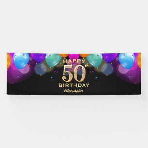 50. Geburtstagsparty Black and Gold Ballons Banner