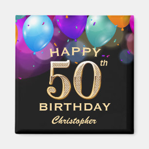50. Geburtstagsparty Black and Gold Ballons Magnet