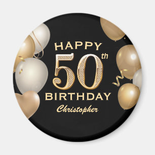50. Geburtstagsparty Black and Gold Ballons Magnet