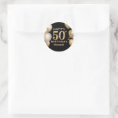 50. Geburtstagsparty Black and Gold Ballons Runder Aufkleber (Tasche)