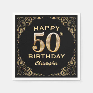 50. Geburtstagsparty Black and Gold Glitzer Frame Serviette