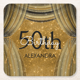 50. Geburtstagsparty Black and Gold Sparkle Rechteckiger Pappuntersetzer