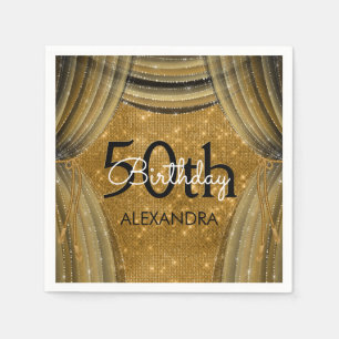 50. Geburtstagsparty Black and Gold Sparkle Serviette
