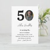 50. Geburtstagsparty Black and White Einladung (Stehend Vorderseite)