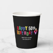 50. Geburtstagsparty Black Balloons Personalisiert Pappbecher (Rückseite)
