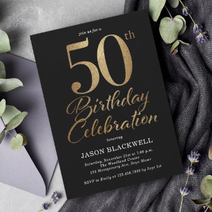 50. Geburtstagsparty Black & Gold Einladung