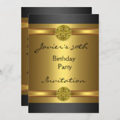 50. Geburtstagsparty Black Gold Mens Einladung (Vorne/Hinten)