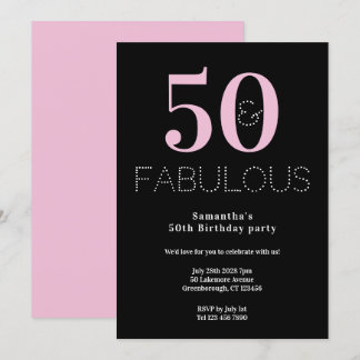 50. Geburtstagsparty Black Pink Modernes Party Einladung