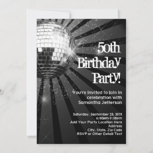 50. Geburtstagsparty Black Sparkle Disco Ball Einladung