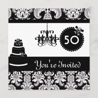 50. Geburtstagsparty Black & White Damask I Einladung