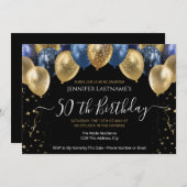 50. Geburtstagsparty, Blauer und Gold Einladung (Vorne/Hinten)