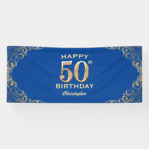 50. Geburtstagsparty Blue and Gold Glitzer Frame Banner
