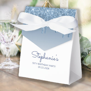 50. Geburtstagsparty Blue Glitzer Tropfen Script Geschenkschachtel