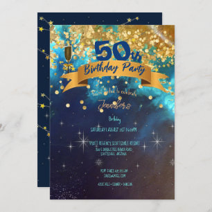 50. Geburtstagsparty Blue Gold Glitzern Classy Inv Einladung