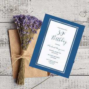 50. Geburtstagsparty Blue White Silber Einladung Postkarte