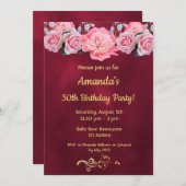 50. Geburtstagsparty bordeauxrosa Blume Einladung (Vorne/Hinten)