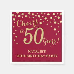 50. Geburtstagsparty Burgundy Red und Gold Diamond Serviette