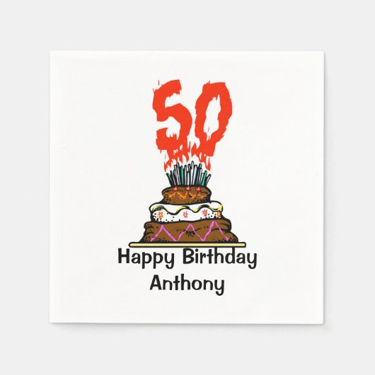 50. Geburtstagsparty Cake on Fire Serviette (Vorderseite)