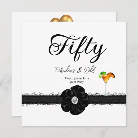 50. Geburtstagsparty Cocktails Ballons Einladung (Vorne/Hinten)