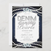 50. Geburtstagsparty Denim Diamonds Pearls Rahmen Einladung (Vorderseite)
