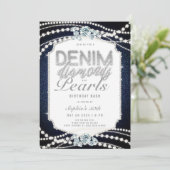 50. Geburtstagsparty Denim Diamonds Pearls Rahmen Einladung (Stehend Vorderseite)