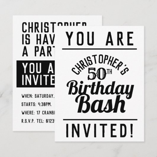 50. Geburtstagsparty Einladung (Vorne/Hinten)