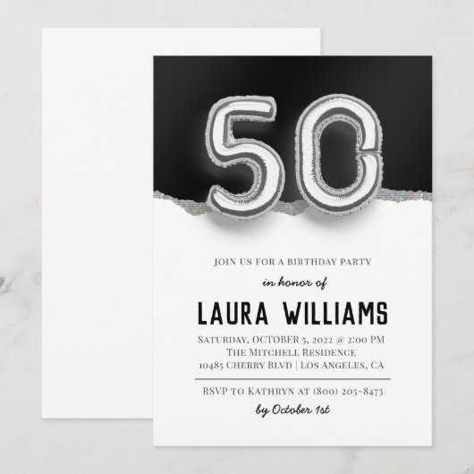 50. Geburtstagsparty Einladung (Vorne/Hinten)