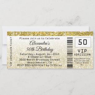 50. Geburtstagsparty Einladung Golden Ticket