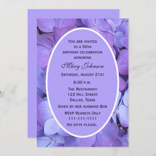 50. Geburtstagsparty Einladung Hydrangea (Vorne/Hinten)