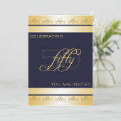 50. Geburtstagsparty Einladung in Blau (Stehend Vorderseite)