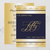 50. Geburtstagsparty Einladung in Blau (Vorne/Hinten)