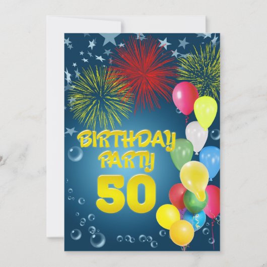50. Geburtstagsparty Einladung mit Ballons (Vorderseite)