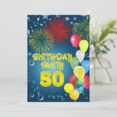 50. Geburtstagsparty Einladung mit Ballons (Stehend Vorderseite)
