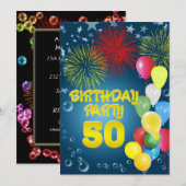 50. Geburtstagsparty Einladung mit Ballons (Vorne/Hinten)