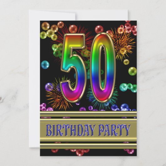 50. Geburtstagsparty Einladung mit Blasen (Vorderseite)