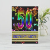 50. Geburtstagsparty Einladung mit Blasen (Stehend Vorderseite)