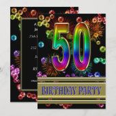 50. Geburtstagsparty Einladung mit Blasen (Vorne/Hinten)