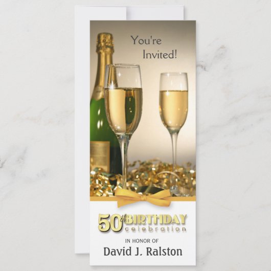 50. Geburtstagsparty Einladungen - Champagner Gold (Vorderseite)