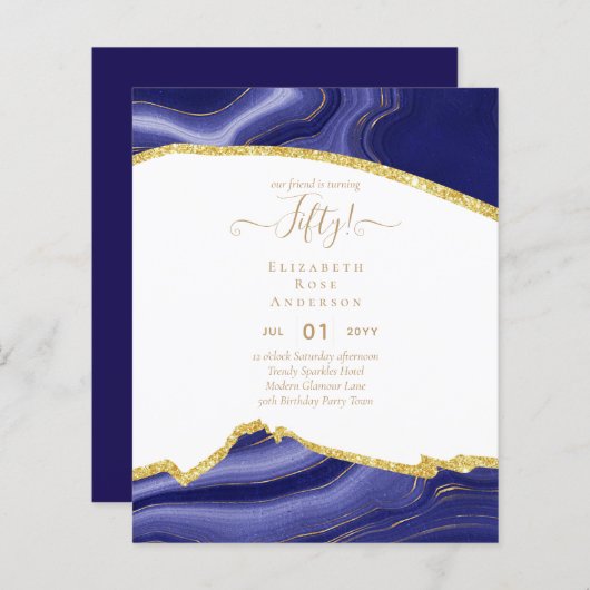 50. Geburtstagsparty Einladungen Glitzer Glamour (Vorne/Hinten)